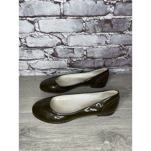 Calzoleria Toscana Brown Patent Leather Wingtip Ballet Flats Women Sz 41EU/10.5M - Picture 15 of 16